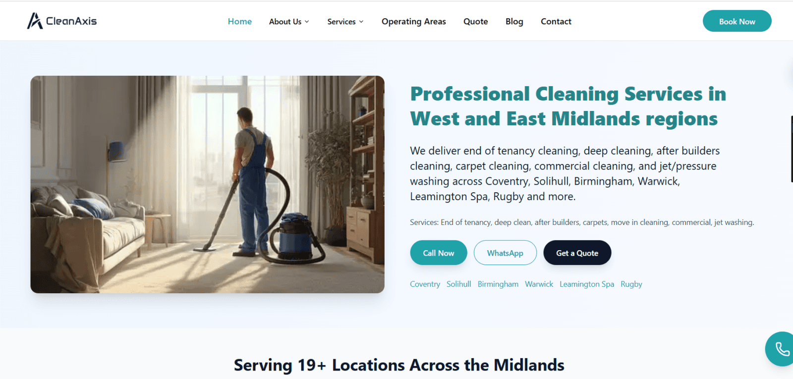 The hero section of CleanAxis landing page